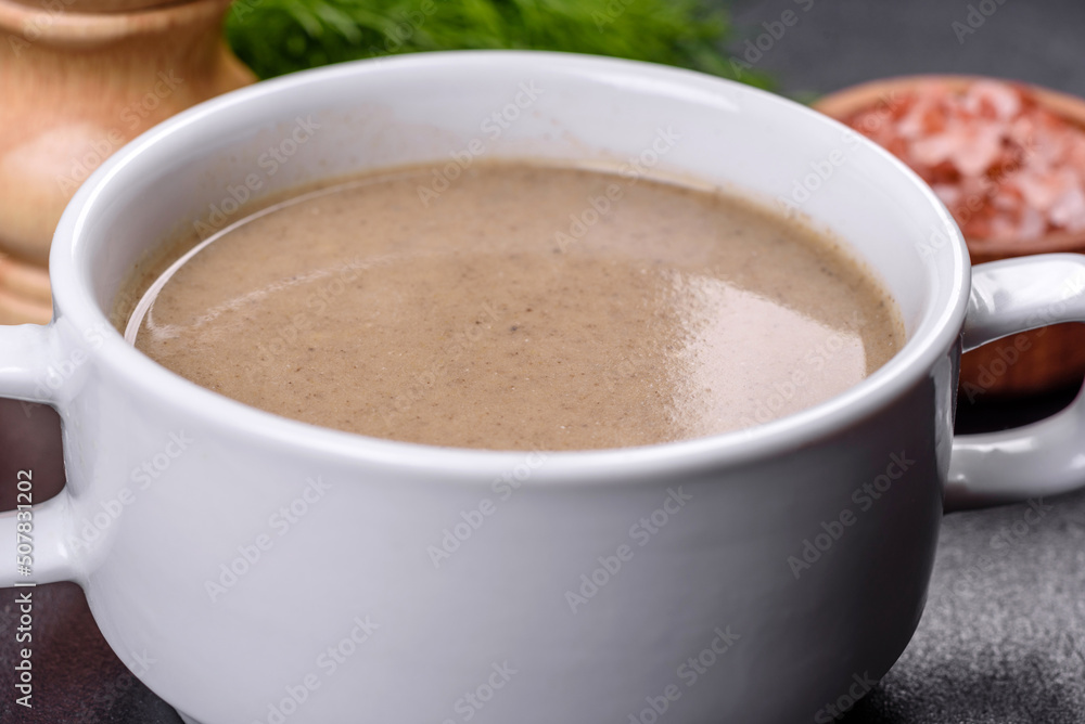 A delicious fresh, thick soup of mushroom puree with breadcrumbs, spices and herbs A delicious fresh, thick soup of mushroom puree with breadcrumbs, spices and herbs