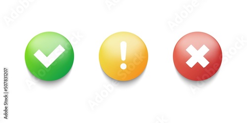Check, cross and exclamation mark icon set. Vector illustration.