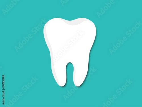 White tooth icon isolated on blue background. Medical dentist concept. Vector illustration.