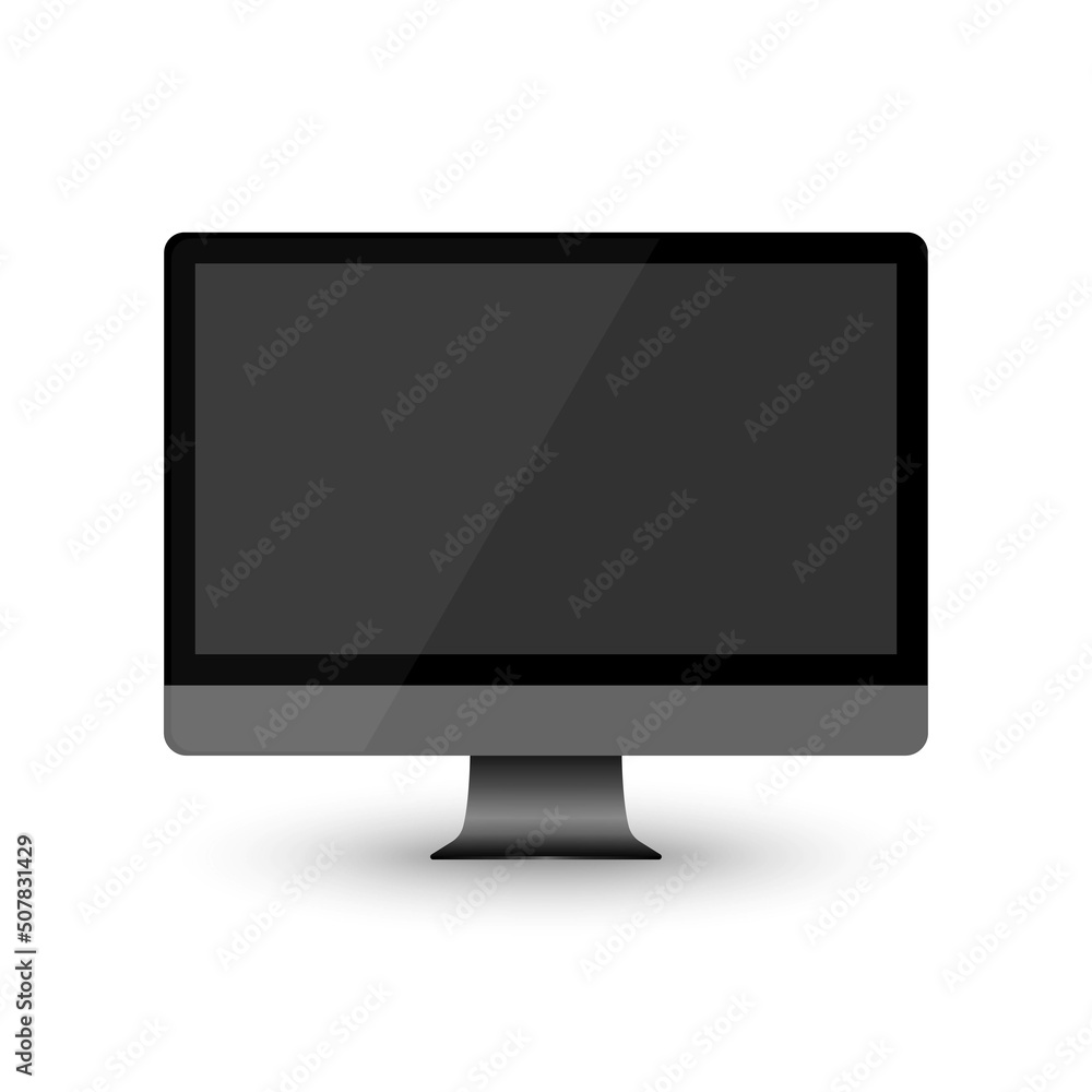 PC monitor with shadow isoladet on white background. Monitor with dark display. Vector illustration. PC monitor with shadow isoladet on white background. Monitor with dark display. Vector illustration.