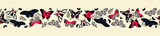Magic seamless vector border with red butterflies. Graphic pattern for astrology, esoteric, tarot, mystic and magic. 