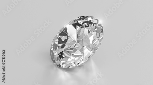 Shiny brilliant diamond placed on gray background. 3D render