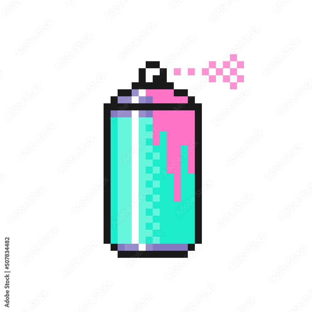 Graffiti spray paint can icon in pixel art design isolated on white background Stock