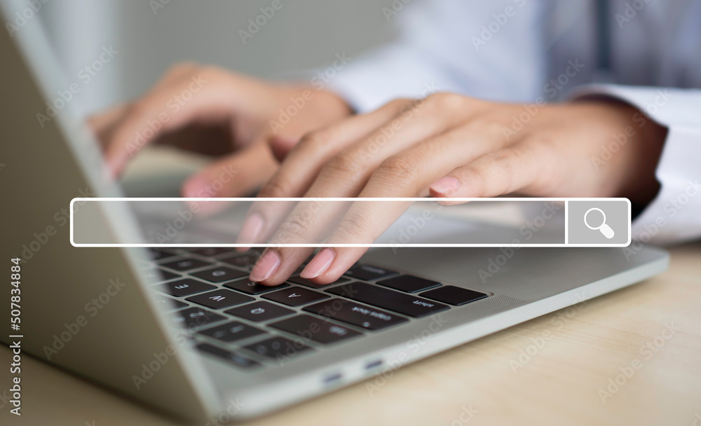 Searching browsing internet bar on Asian woman doctor holding tablet background, Concept of Searching Browsing Internet Data Information Networking for medical and healthcare Searching browsing internet bar on Asian woman doctor holding tablet background, Concept of Searching Browsing Internet Data Information Networking for medical and healthcare