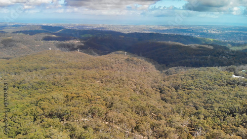 Adelaide countryside aerial panorama from Mount Lofty Conservation Park, Australia from drone © jovannig