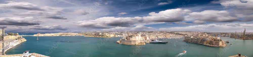 Panoramic view of the Three Islands in Valletta, Malta
