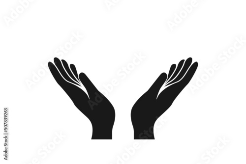 Icon prayer hands. Concept of pray, support and care. Flat style minimal logotype graphic art design isolated on white background. Vector illustration.