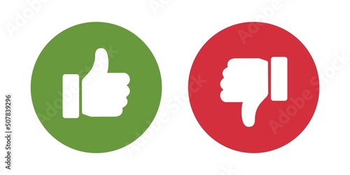 Thumbs up and thumbs down. Social media concept. Like and dislike. Vector illustration. photo