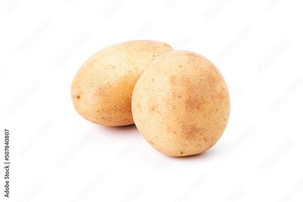Two new potatoes on a white background. Vegetarian food Two new potatoes on a white background. Vegetarian food