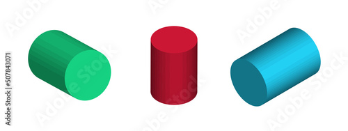 Set of cylinders from different sides. Vector abstract geometric 3D objects. Technology block chain network connection. Geometric figures.