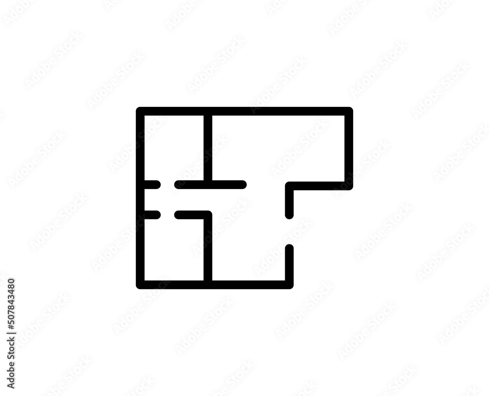 Line floor plan icon isolated on white background. Outline symbol for website design, mobile application, ui. floor plan pictogram. Vector illustration, editorial stroсk. Line floor plan icon isolated on white background. Outline symbol for website design, mobile application, ui. floor plan pictogram. Vector illustration, editorial stroсk.