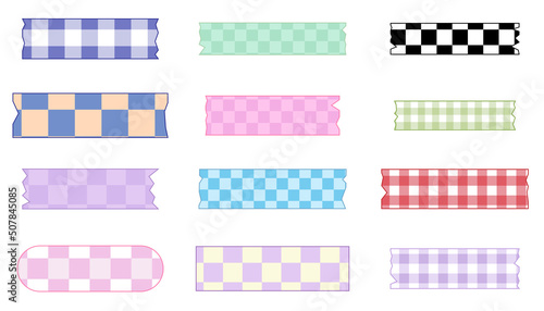 collection set of cute checkered, gingham pattern banners, masking tape for the planner, reminder, post, checklist paper, and digital planner. very cute, simple, and printable