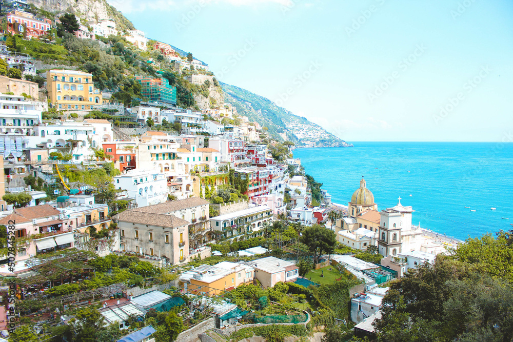 Positano city amalfi coast beautiful landscape view 