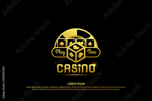 Casino logo design, luxury gold color gambling symbol, label, badge, vector illustration