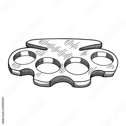 Hand drawn vector sketch of brass knuckles. Doodle style illustration isolated on white background.