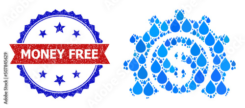 Vector mosaic bank industry, and bicolor grunge Money Free stamp. Bank industry mosaic for pure beverage ads. Bank industry is composed with blue pure water dews.