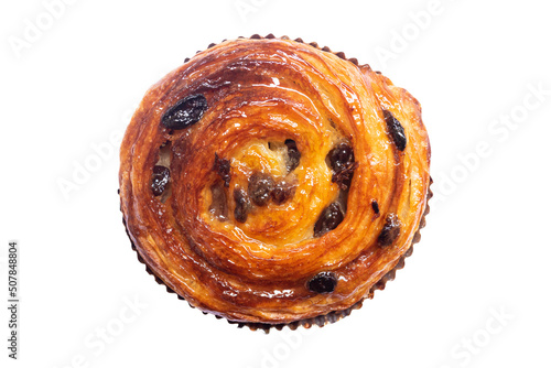 Raisin danish pastry isolated on white background photo