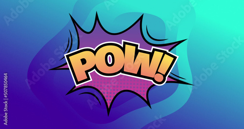 Image of pow text over blue background