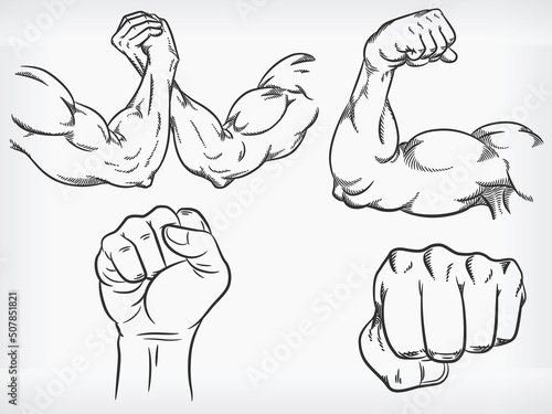 Doodle Arm Flexing Bodybuilder Fist Wrestling Sketch