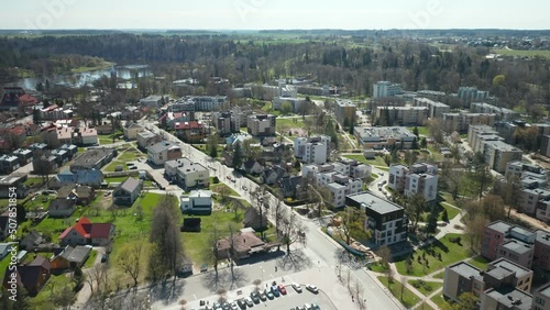 AERIAL: Buildings in Birstonas Town on Sunny Spring Day photo