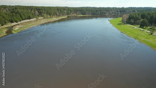 AERIAL: River Nemunas Banks Near Resort Town Birstonas photo