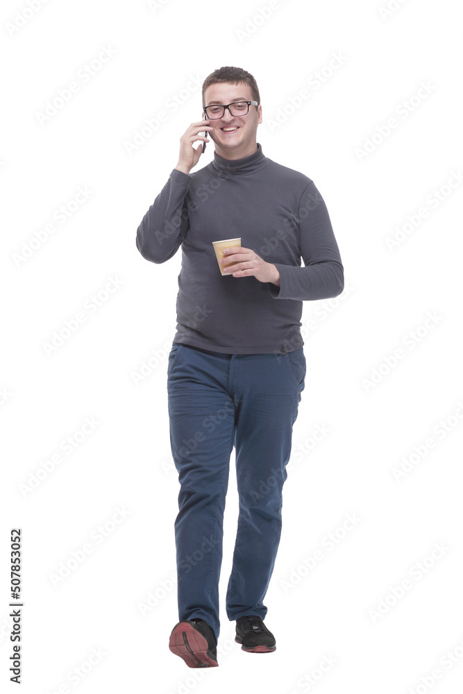 casual young man with smartphone and takeaway coffee. casual young man with smartphone and takeaway coffee.