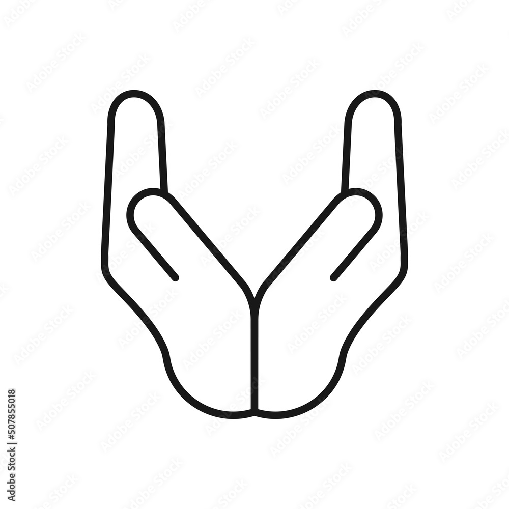 Obraz premium Hands of charity simple line icon, Helping hand editable stroke outline icon, high quality vector symbol for mobile app.