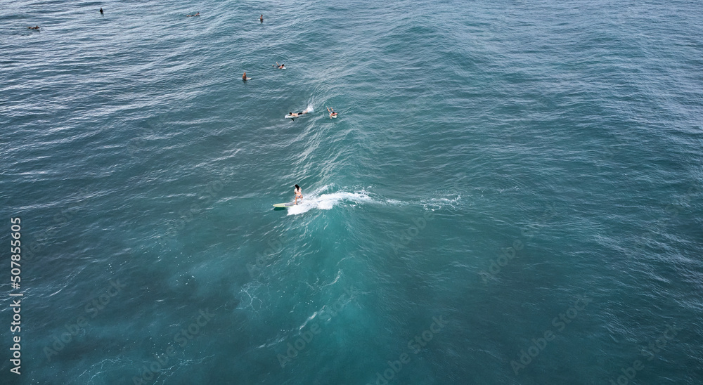 Aerial view of surfers waiting for the wave. Sri Lanka, Midigama Aerial view of surfers waiting for the wave. Sri Lanka, Midigama