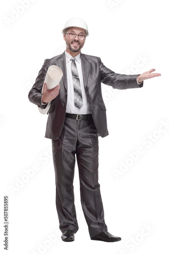 smiling business man with drawings. isolated on a white background. © ASDF