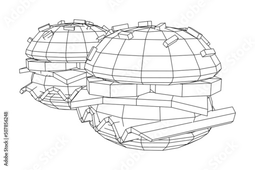 Hamburger or cheeseburger wireframe low poly mesh