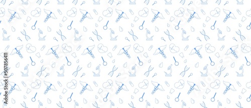 Medicine Seamless Doodle Line Art Pattern.