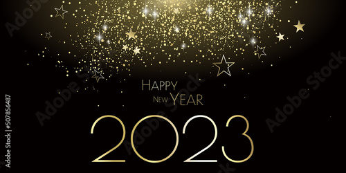 happy new year 2023 - Black and gold stars and glitter - party festive design