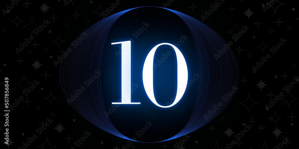 Number 10. Banner with the number ten on a black background and white