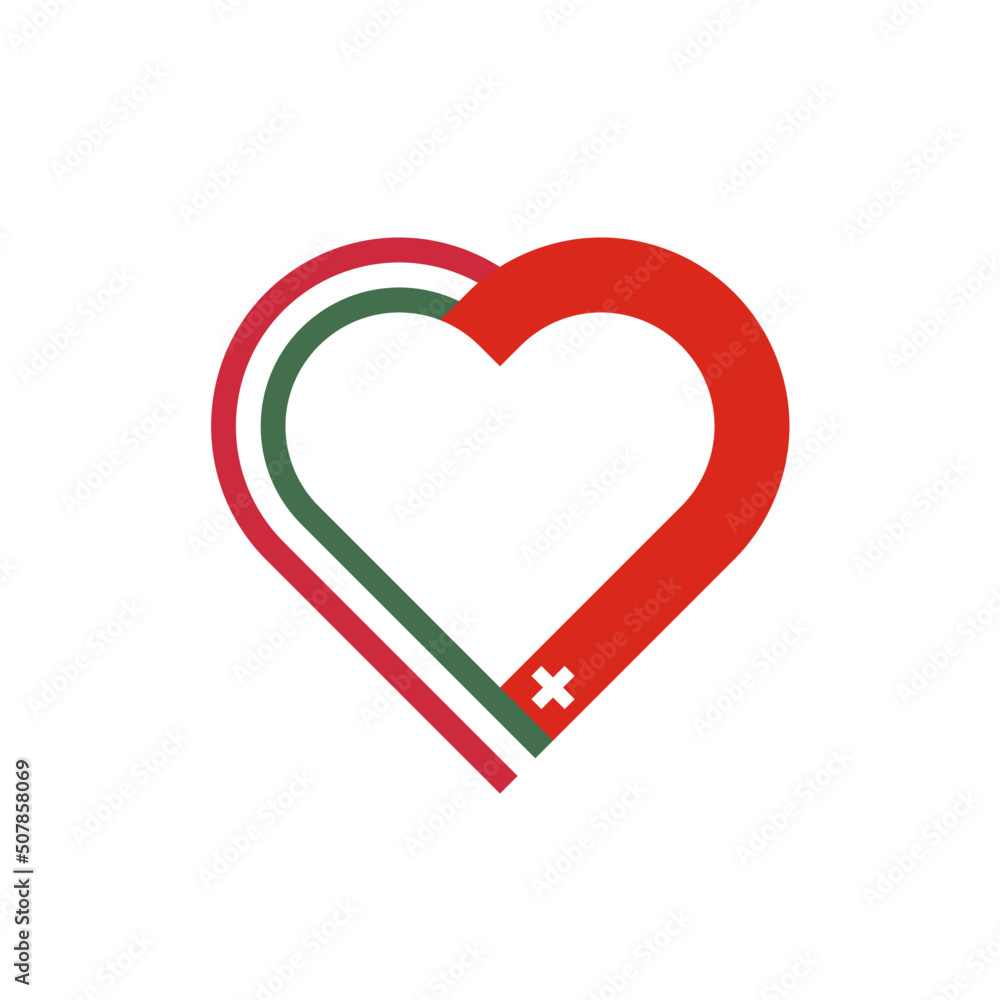 unity concept. heart ribbon icon of hungary and switzerland flags. vector illustration isolated on white background