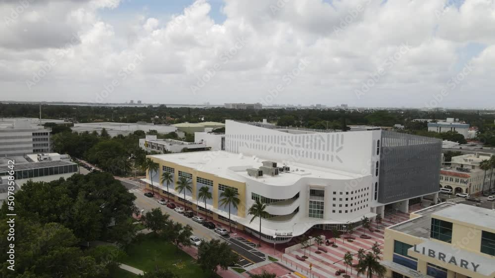 Aerial View of Miami Ballet Building, Collins Park, Miami Beach Florida USA, Drone Shot Aerial View of Miami Ballet Building, Collins Park, Miami Beach Florida USA, Drone Shot