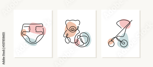 Baby goods continuous line posters