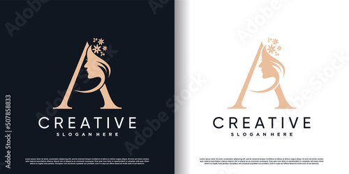 Beauty logo desain with initial letter a and creative concept Premium Vector