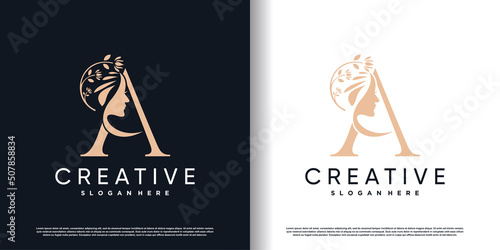 Beauty logo desain with initial letter a and creative concept Premium Vector
