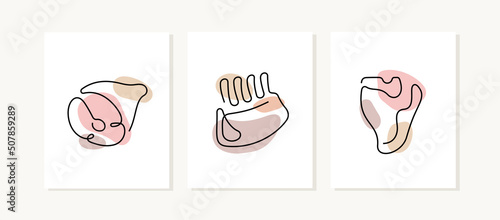 Meat continuous line posters. Butcher's shop artistic vector illustrations.