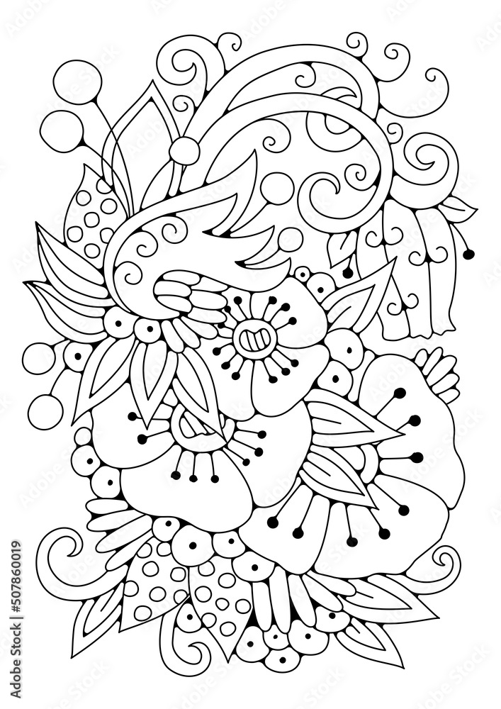 Coloring page for children and adults. Floral ornament. Background for coloring. Art therapy. Art line. Vector illustration.