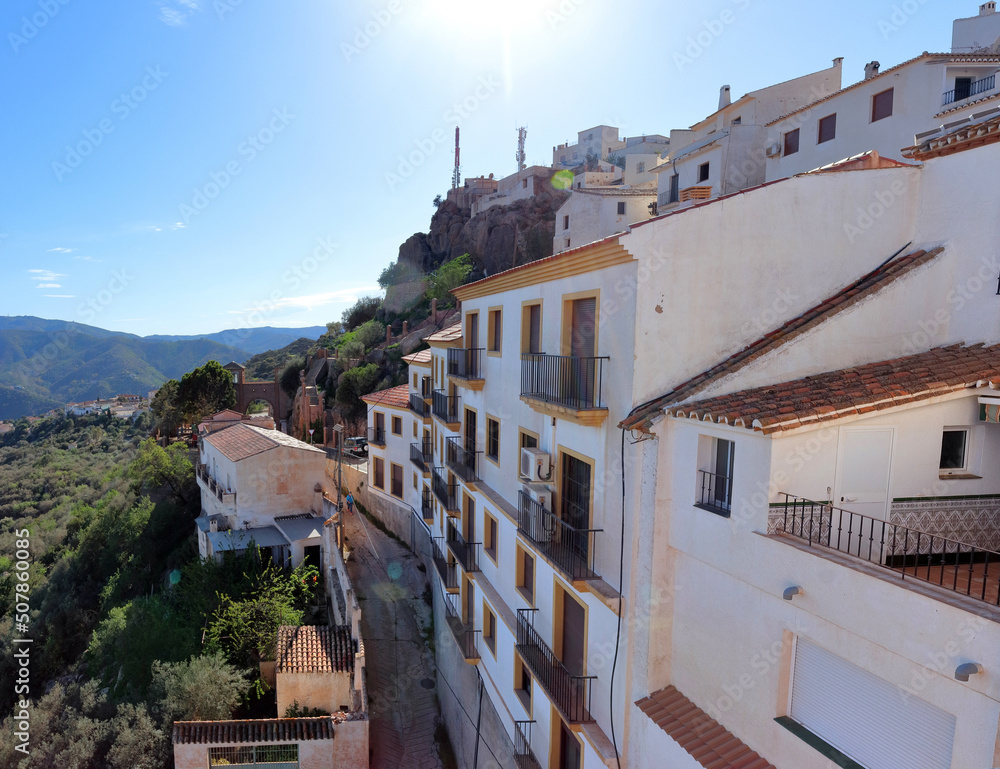 The Andalusian white village of Comares, on top of a hill in the mountains of the province of Malaga