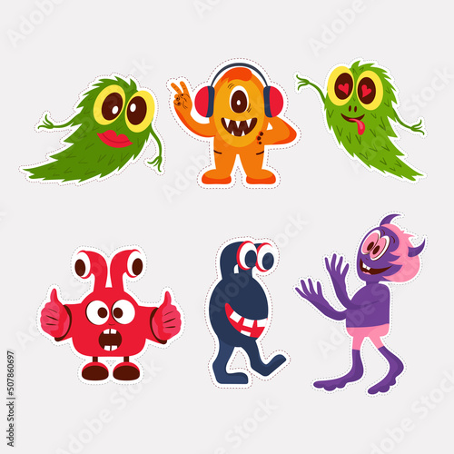 A set of funny monsters. Vector. Colored stickers. © olga_illustrator