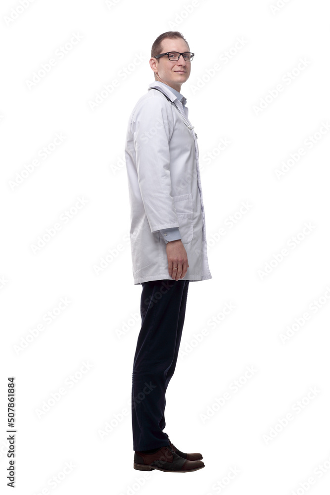 confident young doctor looking forward. isolated on a white