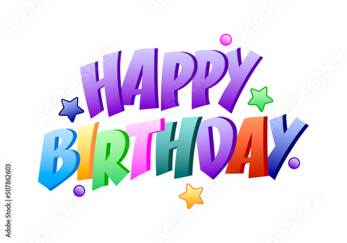 Obraz na płótnie Happy Birthday typography vector illustration. Greeting card, poster with colorful balloons and stars. Design template for birthday celebration w salonie