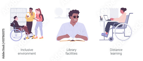 Accessibility and inclusion in education isolated cartoon vector illustrations set.