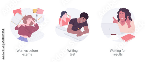 College exams isolated cartoon vector illustrations set.