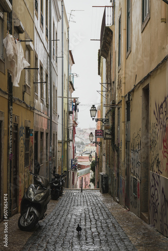 view of street in Lisbon with motorbike