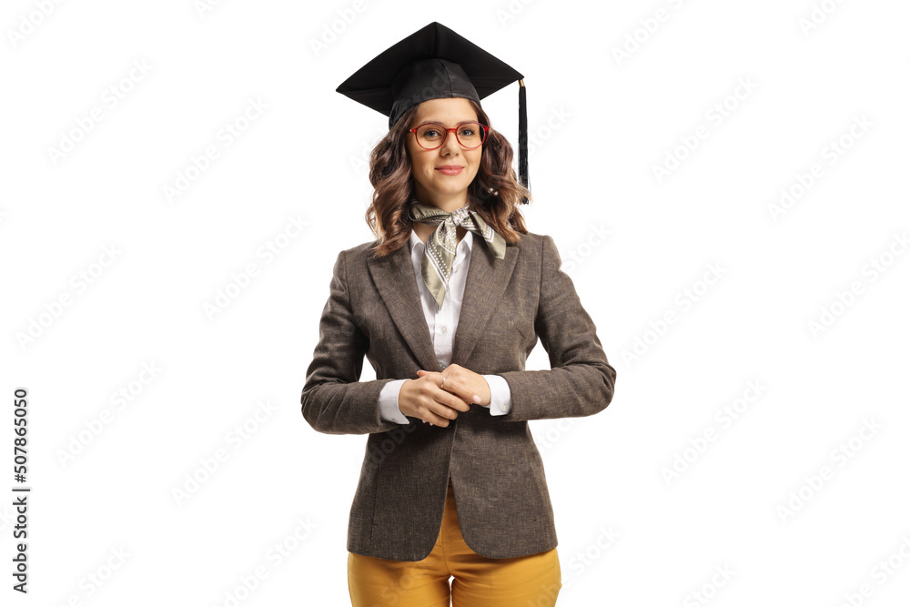 Young graduate woman with a black graduation hat Young graduate woman with a black graduation hat