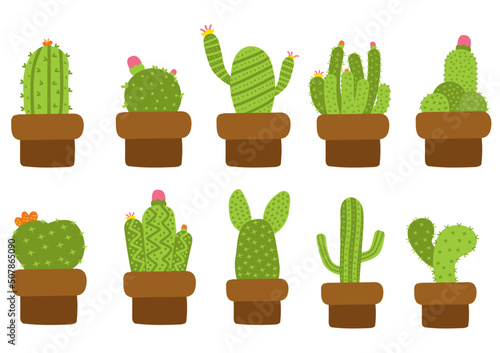 Collection of cactus plant cartoon Premium Vector