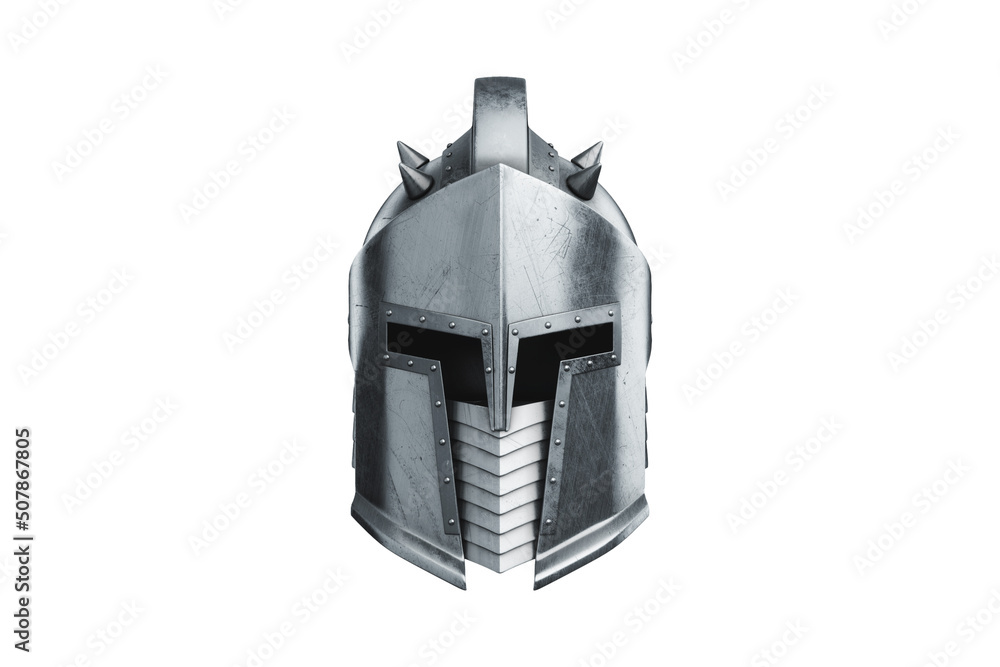 Medieval knight helmet isolated on white background, military armor of the  past. 3D render, 3D illustration. Stock Illustration | Adobe Stock